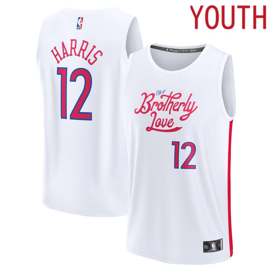 Youth Philadelphia 76ers #12 Tobias Harris Fanatics Branded White City Edition 2022-23 Fastbreak NBA Jersey->customized nba jersey->Custom Jersey
